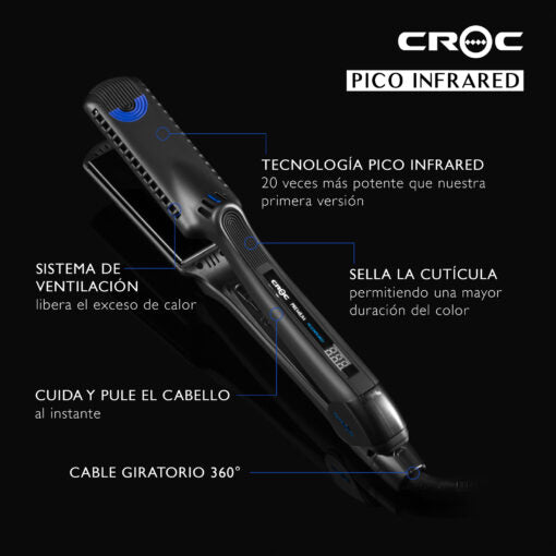 Plancha Croc PREMIUM PICO INFRARED 1,5″ negro titanio