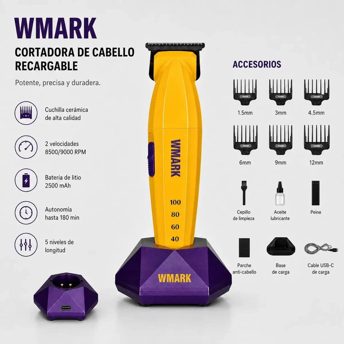 Combo Wmark NG-8636 Clipper y Trimmer Inalambrico
