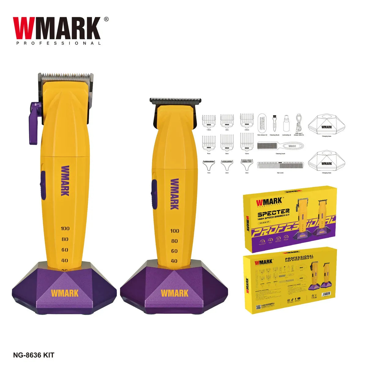 Combo Wmark NG-8636 Clipper y Trimmer Inalambrico