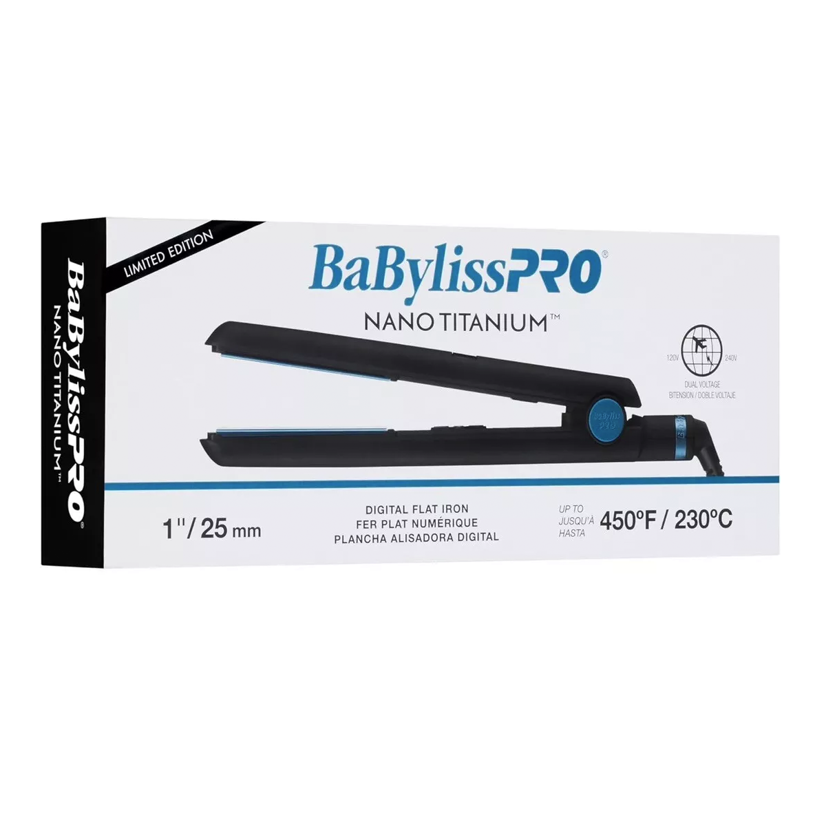 Plancha BabylissPRO NanoTitanium Edition Limited Negra y Azul 1″ Ultrafina